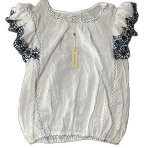 Max Studio Cream Blouse with Navy Trim